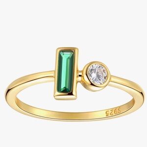 Dainty 14k Gold Emerald Baguette White Topaz Geometric Minimalist Modern Ring